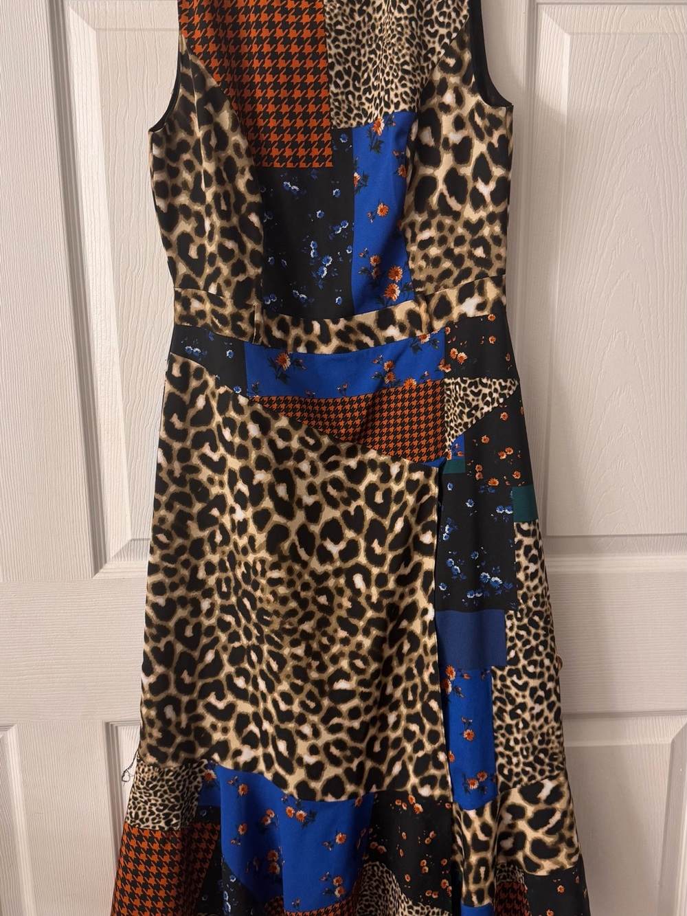 Calvin Klein Leopard & Royal Blue Patchwork Midi Dress